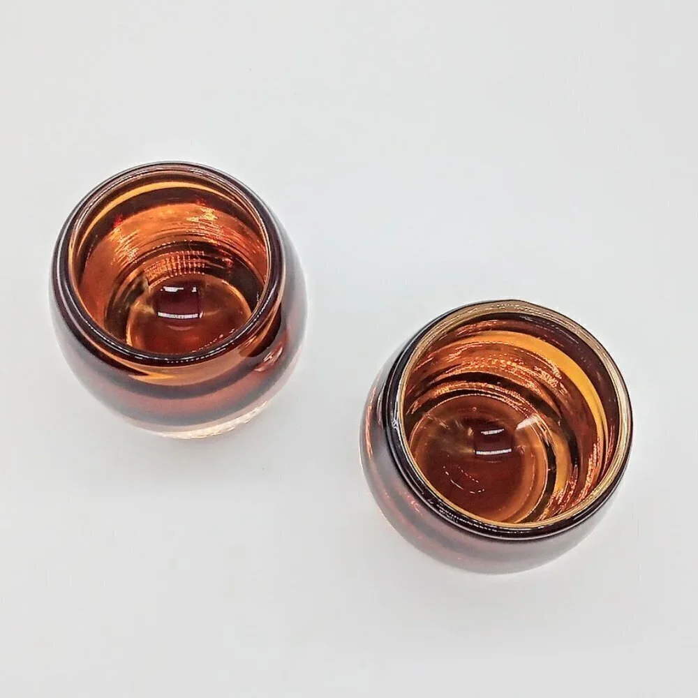 Crate & Barrel Amber Topaz Diva Glass Votive Candle Holders (2)
